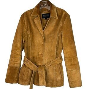 Wilsons Leather Pelle Studio Brown Belted Western Leather Jacket Large